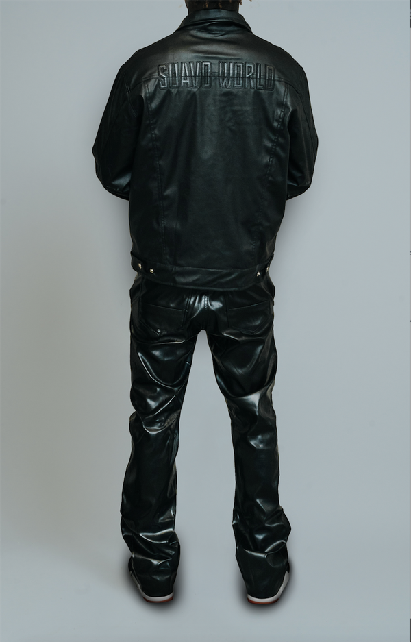 SUAVO WORLD VEGAN LEATHER FLARE PANTS