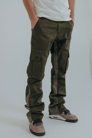 khaki cargo pants, cargo flare trousers, mens cargos, cargo trousers, flare cargos, combat pants, green