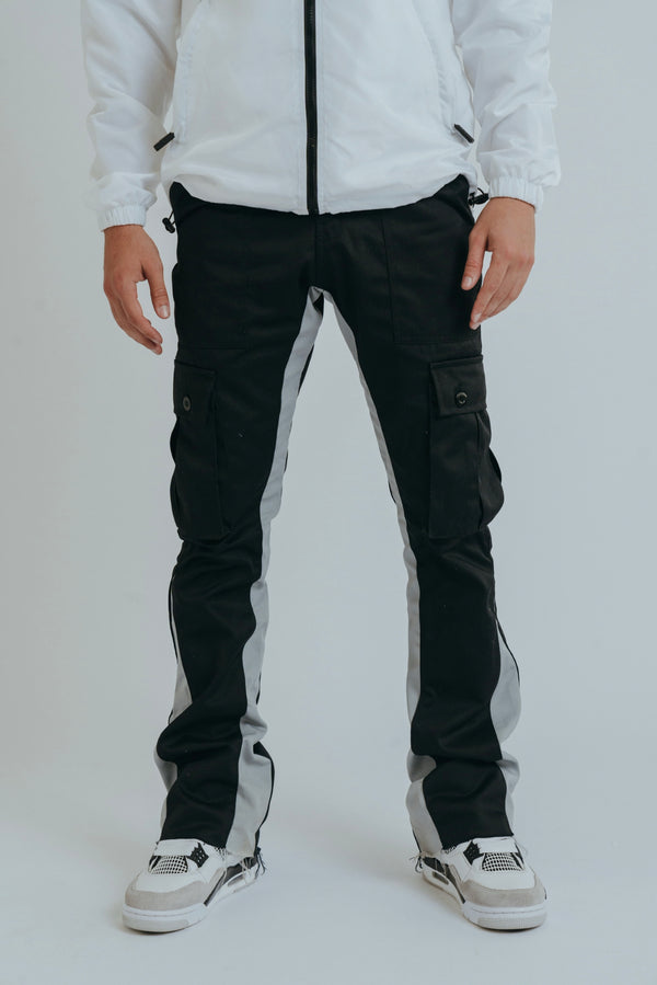 black cargo pants, cargo flare trousers, mens cargos, cargo trousers, flare cargos, combat pants