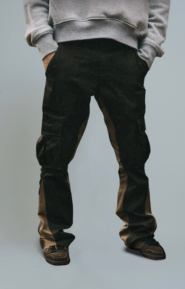 CARGO FLARE TROUSERS - BROWN