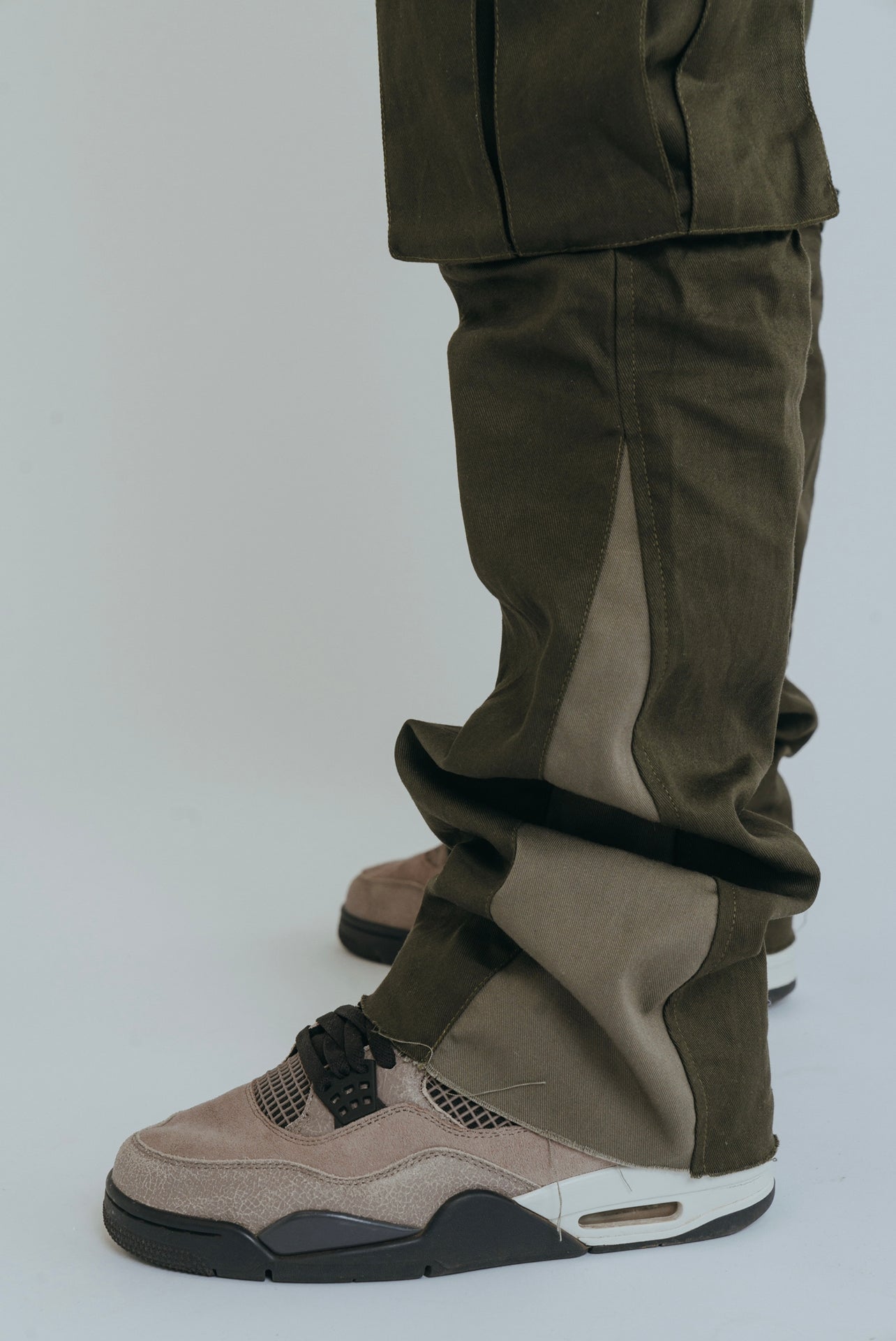 khaki cargo pants, cargo flare trousers, mens cargos, cargo trousers, flare cargos, combat pants, green