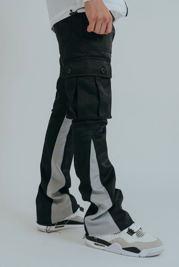 black cargo pants, cargo flare trousers, mens cargos, cargo trousers, flare cargos, combat pants
