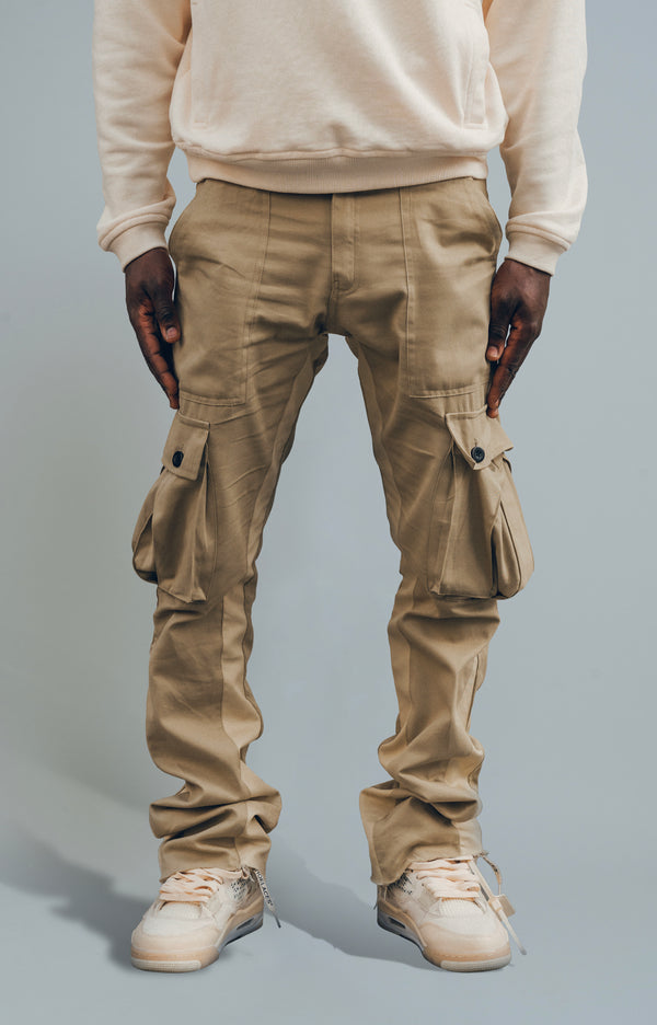 CARGO FLARE TROUSERS - CREAM
