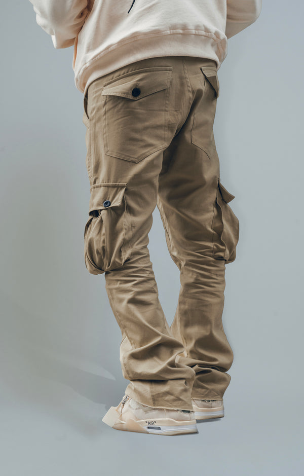 CARGO FLARE TROUSERS - CREAM