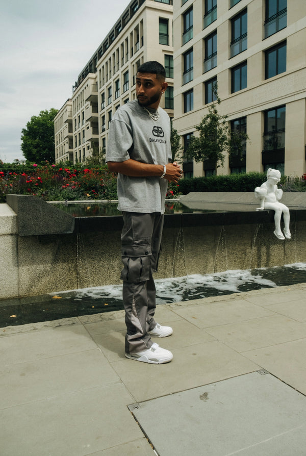grey cargo pants, cargo flare trousers, mens cargos, cargo trousers, flare cargos, combat pants