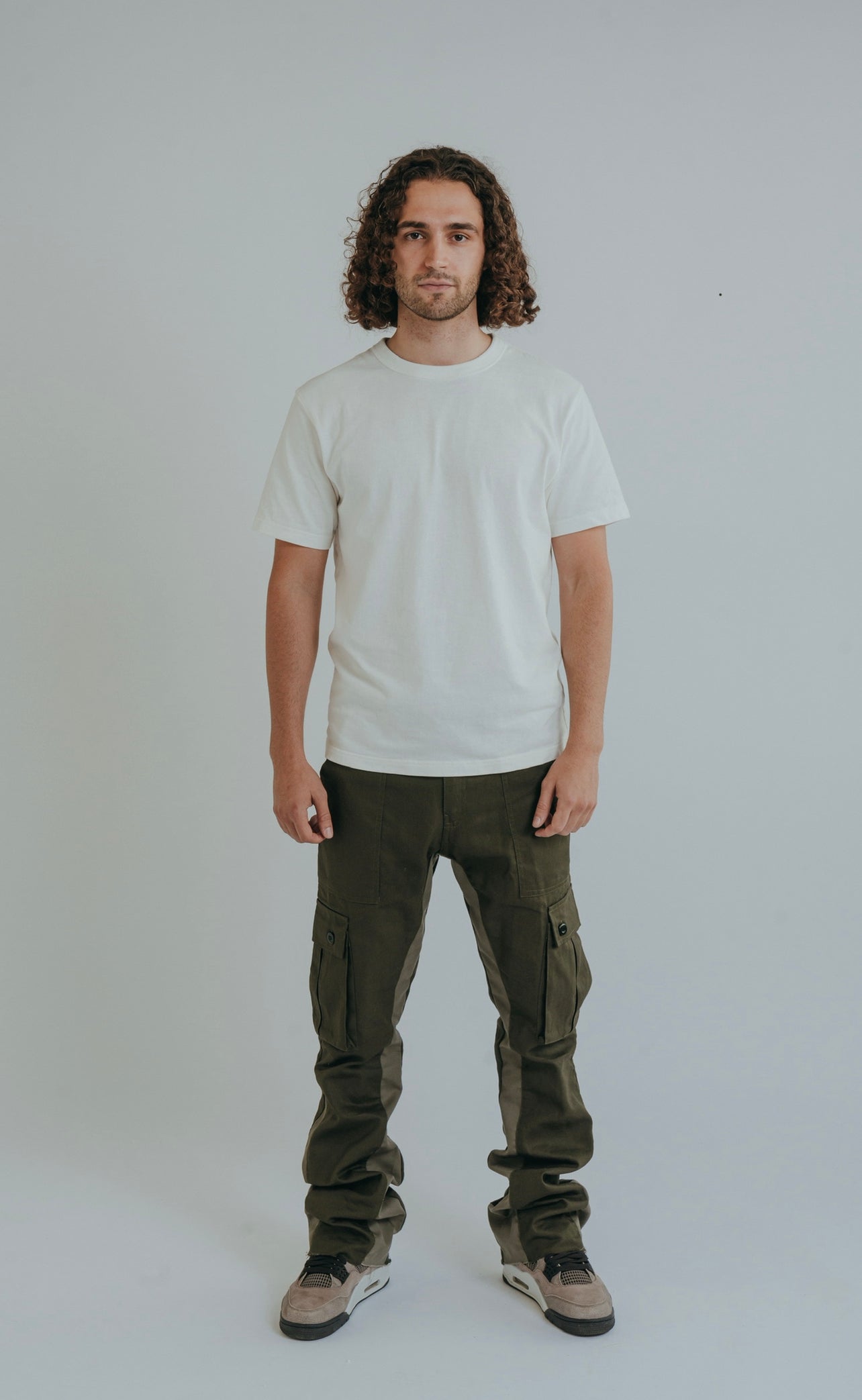 khaki cargo pants, cargo flare trousers, mens cargos, cargo trousers, flare cargos, combat pants, green