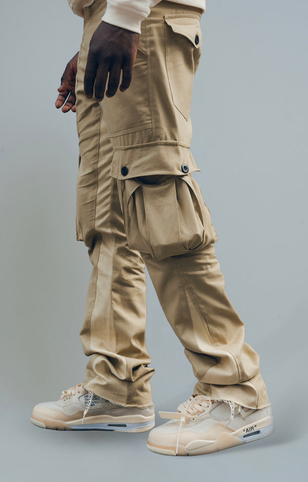 CARGO FLARE TROUSERS - CREAM